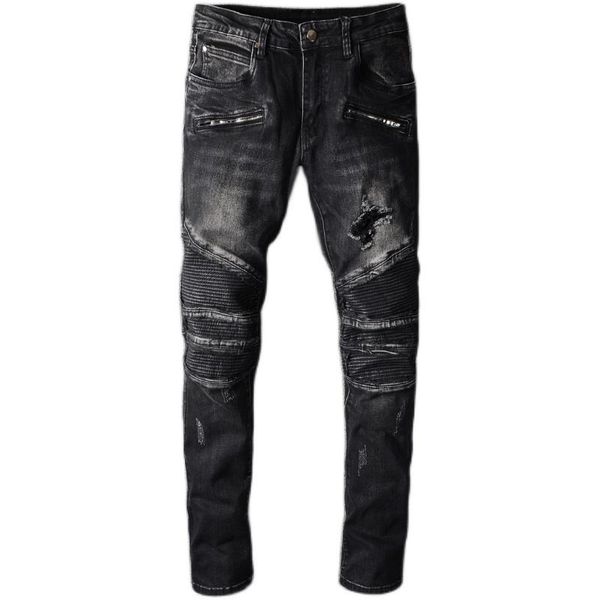 men's jeans brand big size 40 male fashion black patch leather stretch slim zipper hole pants trousers for man, Blue
men's jeans brand big size 40 male fashion black patch leather stretch slim zipper hole pants trousers for man, Blue