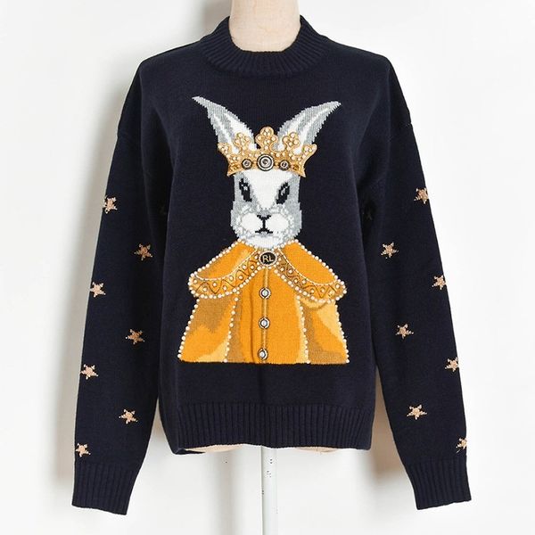 women's sweaters winter style beaded hit color cartoon crown rabbit gold five-pointed star knitted sweater pullover women fall fas, White;black
women's sweaters winter style beaded hit color cartoon crown rabbit gold five-pointed star knitted sweater pullover women fall fas, White;black