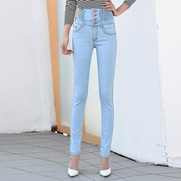 women pants elastic high waist breasted jeans plus size fashion casual warm trouser pencile pants with small feet, Blue
women pants elastic high waist breasted jeans plus size fashion casual warm trouser pencile pants with small feet, Blue