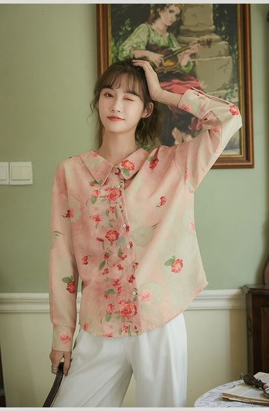 2021 new peter pan collar pink floral print long sleeve and women button up shirt casual korean blouse fall clothes oijs, White
2021 new peter pan collar pink floral print long sleeve and women button up shirt casual korean blouse fall clothes oijs, White