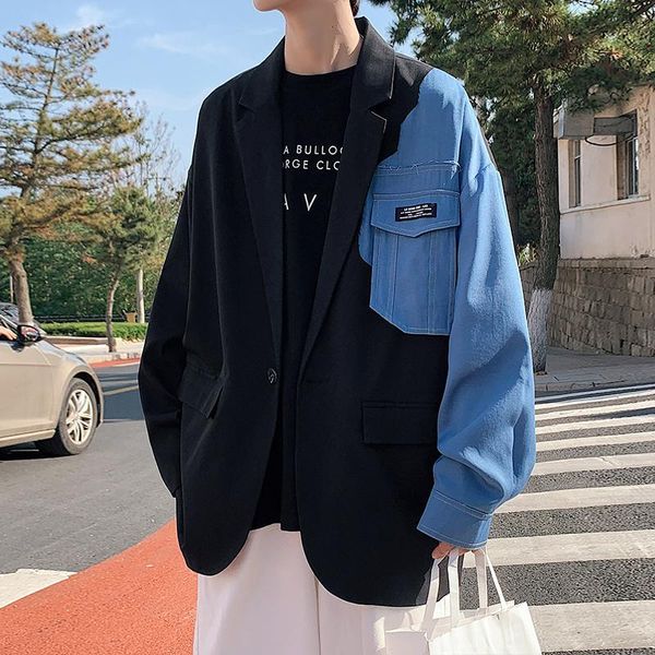 men's suits & blazers men vintage fashion blazer denim patchwork jackets 2021autumn winter irregular coat long sleeve loose korean oute, White;black
men's suits & blazers men vintage fashion blazer denim patchwork jackets 2021autumn winter irregular coat long sleeve loose korean oute, White;black