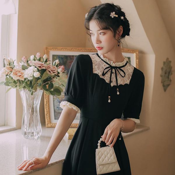 casual dresses summer women clothing elegant retro dress french niche short-sleeved bow tie sweet cute ruffled literary girl 2021, Black;gray
casual dresses summer women clothing elegant retro dress french niche short-sleeved bow tie sweet cute ruffled literary girl 2021, Black;gray