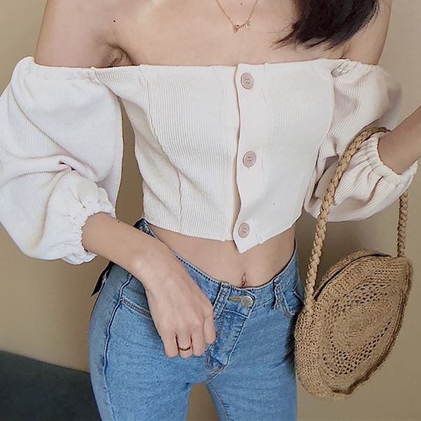 off shoulder female buttoned up knitted crop shirt casual ny summer shirts women xo7v, White
off shoulder female buttoned up knitted crop shirt casual ny summer shirts women xo7v, White