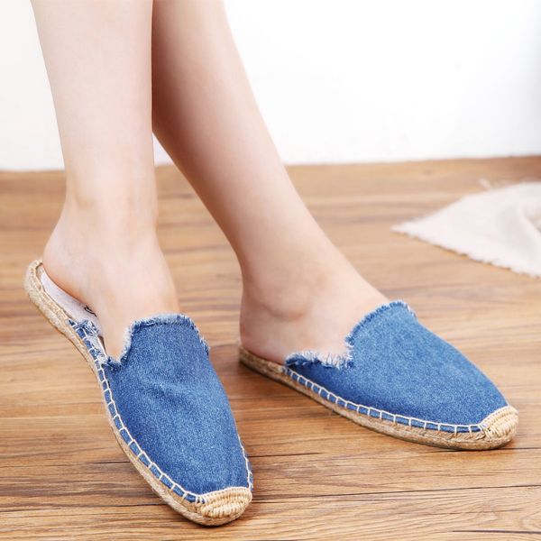 womens canvas slip-on flats slides brand designer round toe leisure summer sandalias hemp sole fringe mules shoes, Black
womens canvas slip-on flats slides brand designer round toe leisure summer sandalias hemp sole fringe mules shoes, Black