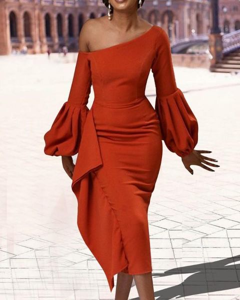 casual dresses one-shoulder lantern sleeve ruffled mid-length dress fashionable hem flowing edge ladies spring/summer, Black;gray
casual dresses one-shoulder lantern sleeve ruffled mid-length dress fashionable hem flowing edge ladies spring/summer, Black;gray