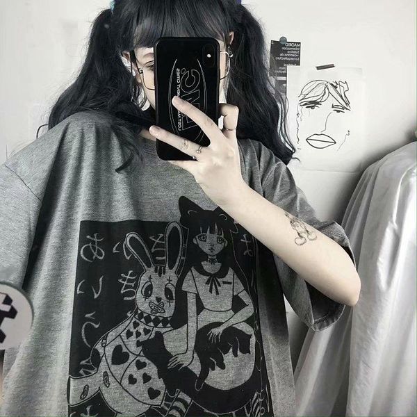 women's t-shirt h22 aesthetic gothic punk cartoon short sleeve o-neck women t-shirts summer loose oversize street clothes, White
women's t-shirt h22 aesthetic gothic punk cartoon short sleeve o-neck women t-shirts summer loose oversize street clothes, White