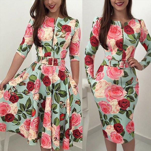 long sleeve crew neck womens dress vintage casual party floral print slim fit high waist elegant midi, Black;gray
long sleeve crew neck womens dress vintage casual party floral print slim fit high waist elegant midi, Black;gray