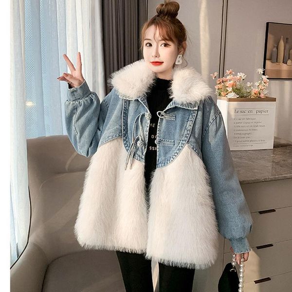 women's fur & faux women 2022 autumn winter loose denim jacket female oversized patchwork jackets lady vintage thick warm jean coat b20, Black
women's fur & faux women 2022 autumn winter loose denim jacket female oversized patchwork jackets lady vintage thick warm jean coat b20, Black