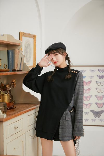 2021 new winter turtleneck plaid patchwok women hoodie grey black irregular designer sweatshirt fashion clothes heq6
2021 new winter turtleneck plaid patchwok women hoodie grey black irregular designer sweatshirt fashion clothes heq6
