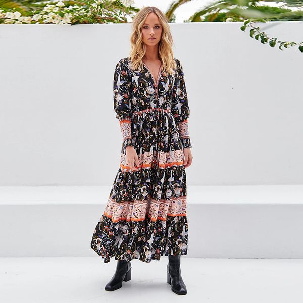 2021 new tango maxi women v neck sleeve autumn crane floral print retro dress boho casual beach long dresses dxxo, Black;gray
2021 new tango maxi women v neck sleeve autumn crane floral print retro dress boho casual beach long dresses dxxo, Black;gray