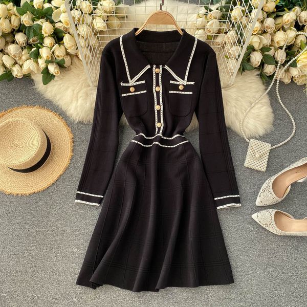 women french knitted dress turn-down collar long sleeve solid a-line dress autumn winter korean retro sweater dresses, Black;gray
women french knitted dress turn-down collar long sleeve solid a-line dress autumn winter korean retro sweater dresses, Black;gray