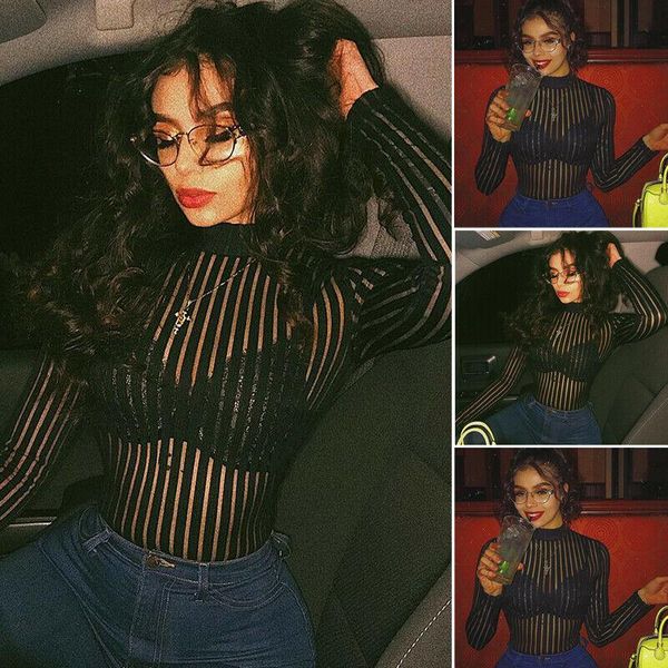 women's jumpsuits & rompers women stripe see through bodysuit mesh female lady club long sleeve bodycon leotard clothing, Black;white
women's jumpsuits & rompers women stripe see through bodysuit mesh female lady club long sleeve bodycon leotard clothing, Black;white