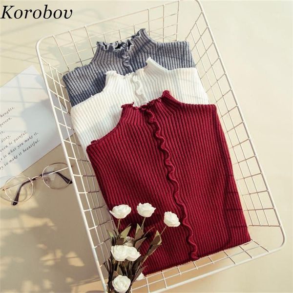 women's sweaters korobov 2021 fashion pullovers auttum korean vintage chic sweater slim casual bottom knitwear mujer 75921, White;black
women's sweaters korobov 2021 fashion pullovers auttum korean vintage chic sweater slim casual bottom knitwear mujer 75921, White;black