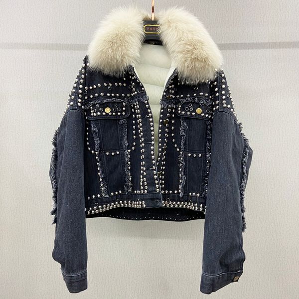 2021 winter new short sleeve denim down women's jacket folding fabric real fur collar thicked coat wp21, Black
2021 winter new short sleeve denim down women's jacket folding fabric real fur collar thicked coat wp21, Black
