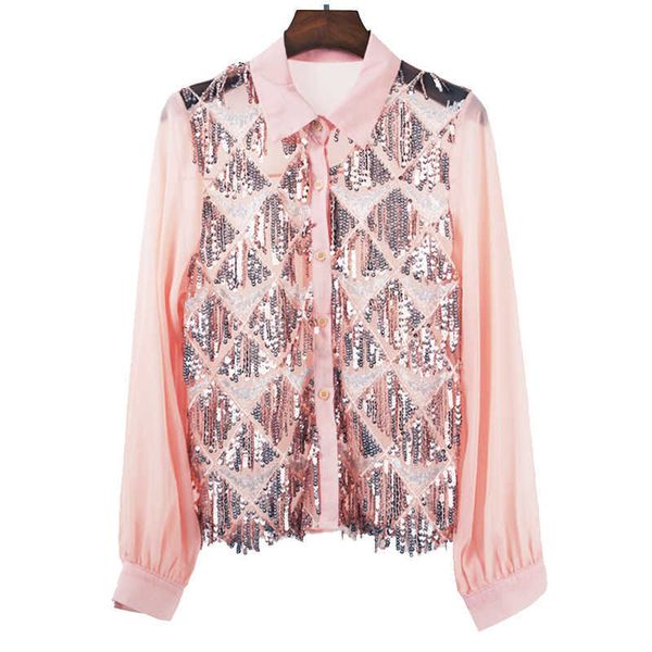 perhaps u women long sleeve turn down collar sequined tassel pink black solid bling shirt highstreet see through b0246 210529, White
perhaps u women long sleeve turn down collar sequined tassel pink black solid bling shirt highstreet see through b0246 210529, White