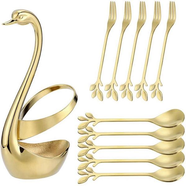 spoons 11pcs decorative swan base bracket with dessert fork set creative golden leaf fruit stainless steel
spoons 11pcs decorative swan base bracket with dessert fork set creative golden leaf fruit stainless steel