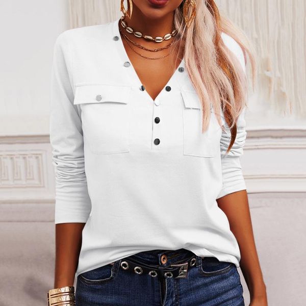 women's blouses & shirts fashion buttons pockets blouse autumn winter loose v-neck female women long sleeve shirt blusas femininas clo, White
women's blouses & shirts fashion buttons pockets blouse autumn winter loose v-neck female women long sleeve shirt blusas femininas clo, White