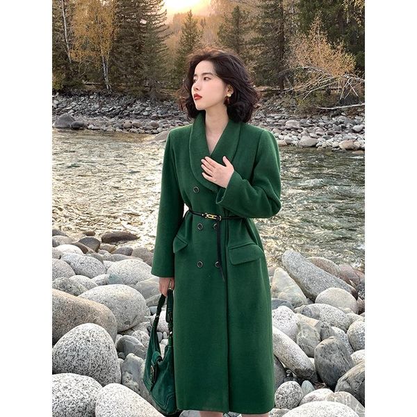 women's wool & blends era green coat female suit collar retro double breasted long coats and jackets women, Black
women's wool & blends era green coat female suit collar retro double breasted long coats and jackets women, Black