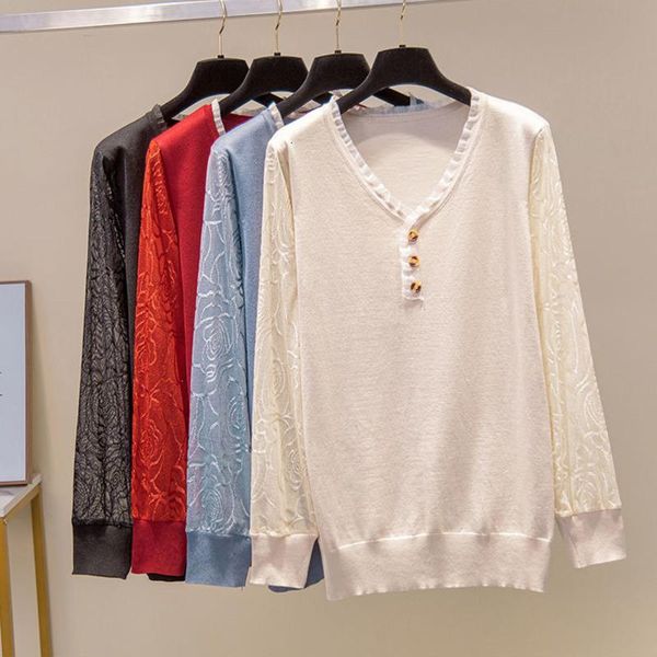 plus size t-shirt nkandby v-neck knitted sweaters women 2021 autumn fashion mesh long sleeve pullovers jumpers large lace trim chic, Black
plus size t-shirt nkandby v-neck knitted sweaters women 2021 autumn fashion mesh long sleeve pullovers jumpers large lace trim chic, Black