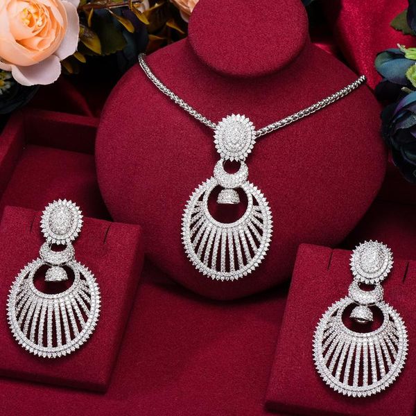 earrings & necklace luxury gold nigerian pendant for women wedding bridal cubic zircon dubai party jewelry 2021, Silver
earrings & necklace luxury gold nigerian pendant for women wedding bridal cubic zircon dubai party jewelry 2021, Silver