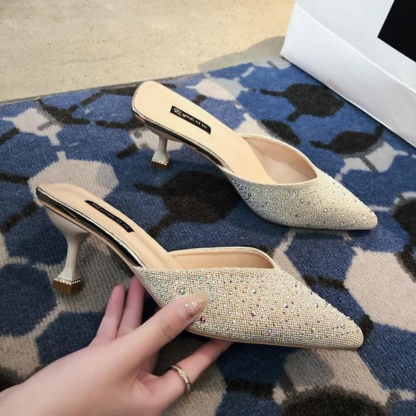 slippers summer women 7cm high heels shoes crystal mules pointed toe ladies slides fashion mujer, Black
slippers summer women 7cm high heels shoes crystal mules pointed toe ladies slides fashion mujer, Black