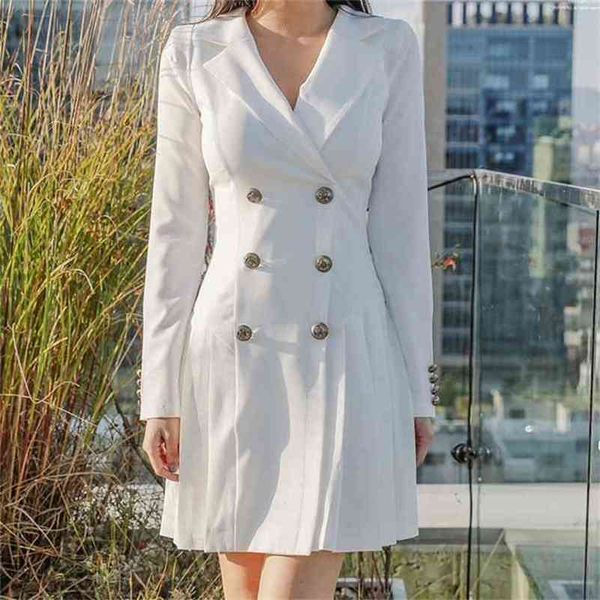 women solid color long blazer pleated sleeve loose office lady work style small suit double button dress 210603, Black;gray
women solid color long blazer pleated sleeve loose office lady work style small suit double button dress 210603, Black;gray