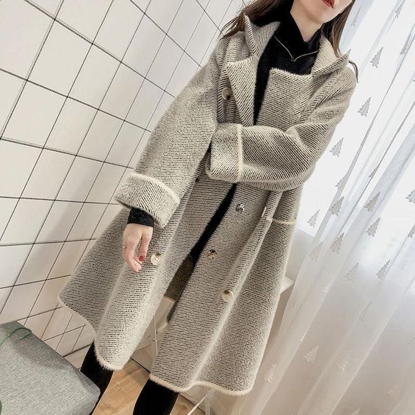 women's wool & blends autumn and winter knitted coat korean student long medium imitation mink cashmere thickened, Black
women's wool & blends autumn and winter knitted coat korean student long medium imitation mink cashmere thickened, Black