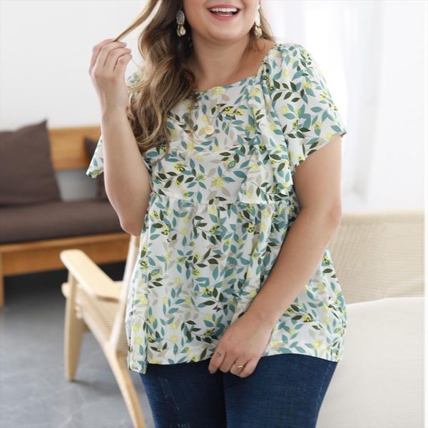 elegant plus size floral print womens shirt o neck summer speaker sleeve chemise femme camisa mujer, White
elegant plus size floral print womens shirt o neck summer speaker sleeve chemise femme camisa mujer, White
