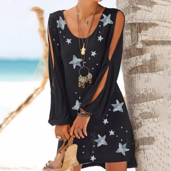 casual dresses women fashion summer dress 2021 black o-neck hollow out sleeve straight star print beach style mini dress#w3, Black;gray
casual dresses women fashion summer dress 2021 black o-neck hollow out sleeve straight star print beach style mini dress#w3, Black;gray