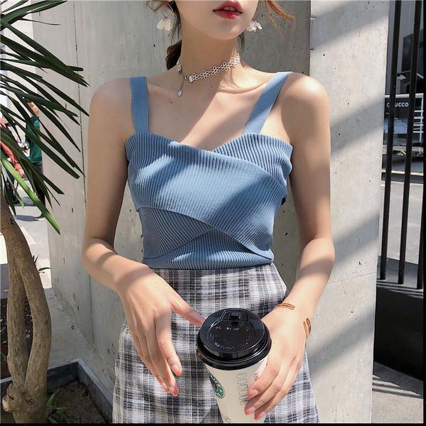 women camisoles female knitted solid crop cross chest fashion camisole ladies strapless spaghetti crop for women, White
women camisoles female knitted solid crop cross chest fashion camisole ladies strapless spaghetti crop for women, White