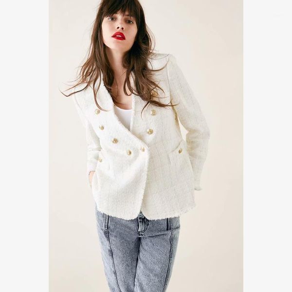 women's wool & blends 2021 summer fashion trend foreign style double breasted v-neck thin tweed jacket, Black
women's wool & blends 2021 summer fashion trend foreign style double breasted v-neck thin tweed jacket, Black