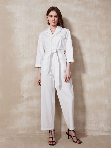 motf premium cotton belted jumpsuit 42ki#, White