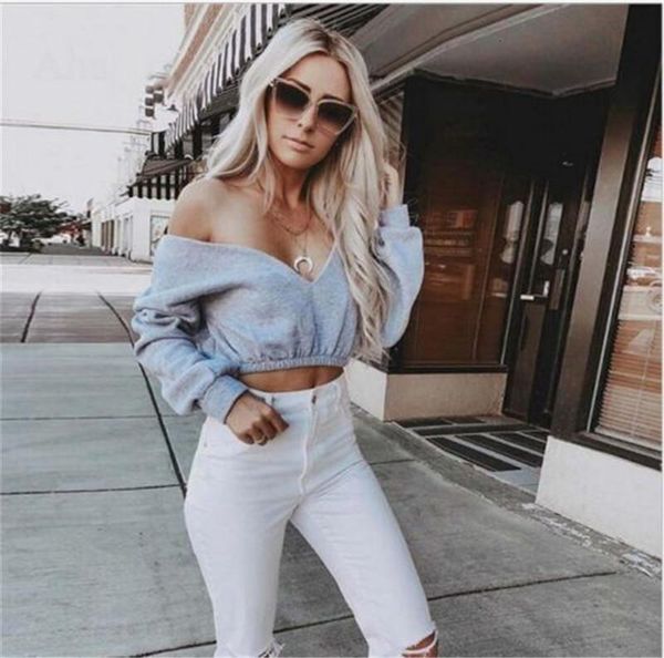 new fashion women autumn crop hoodies long sleeve casual female cotton sweatshirts deep-v neck off shoulder street wear, Black
new fashion women autumn crop hoodies long sleeve casual female cotton sweatshirts deep-v neck off shoulder street wear, Black
