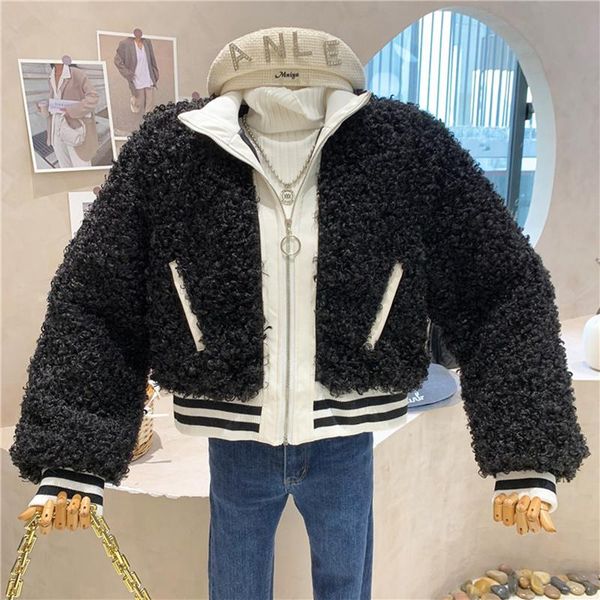 women's fur & faux clothing 2021 autumn winter versatile casual lamb stitched short jacket, Black
women's fur & faux clothing 2021 autumn winter versatile casual lamb stitched short jacket, Black