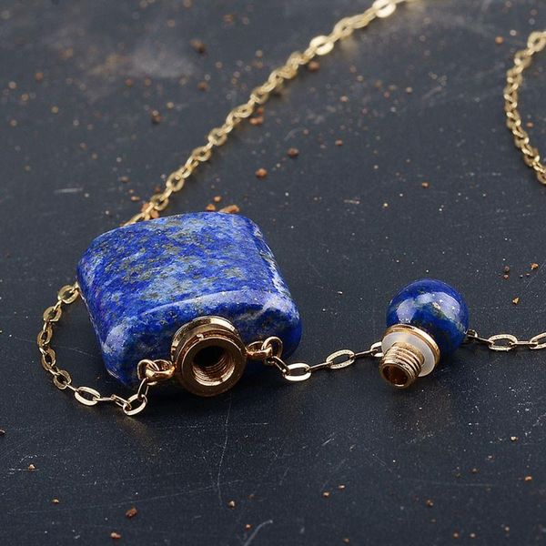 pendant necklaces small square lapis lazuli essential oil diffusion bottle necklace charm gold plated chain perfume natural stone, Silver
pendant necklaces small square lapis lazuli essential oil diffusion bottle necklace charm gold plated chain perfume natural stone, Silver