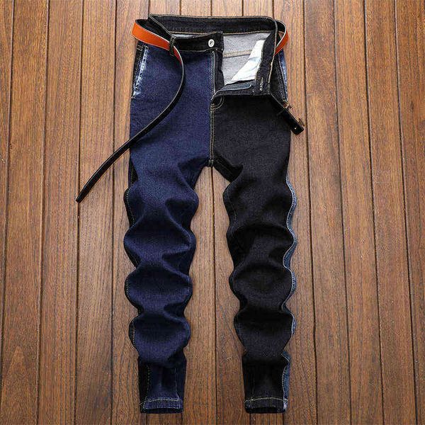 men's jeans 2021 men's jeans two-color stitching personalized fashion casual elastic slim fit jeans, Blue
men's jeans 2021 men's jeans two-color stitching personalized fashion casual elastic slim fit jeans, Blue
