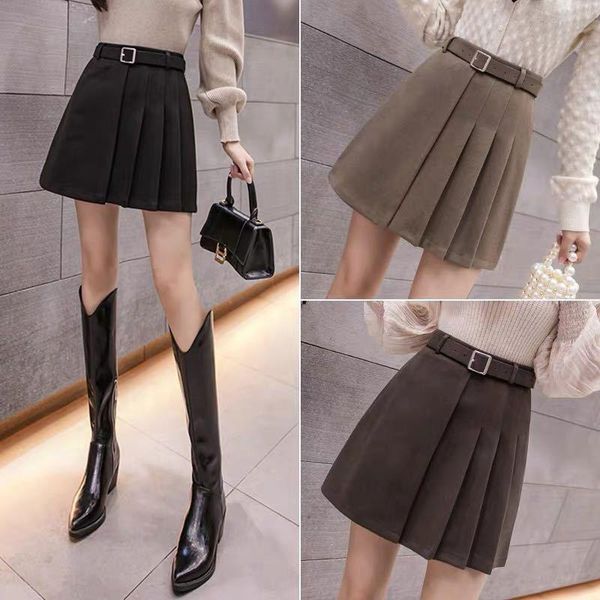 skirts herstory women autumn winter woolen skirt lady slim sashes a-line high waist female casual vintage mini pleated, Black 
skirts herstory women autumn winter woolen skirt lady slim sashes a-line high waist female casual vintage mini pleated, Black