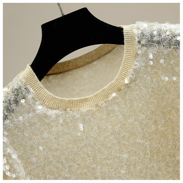 women's t-shirt heavy embroidery sequins hollow-out micro transparent round neck pullover tshirt fashion shirts blusas, White
women's t-shirt heavy embroidery sequins hollow-out micro transparent round neck pullover tshirt fashion shirts blusas, White