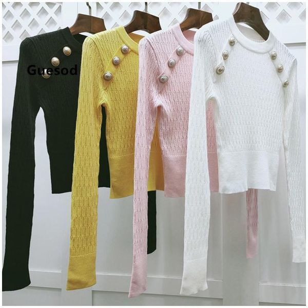 women sweater 2021 autumn winter metal button hollow out knitting female slim all match basic short guesod women's sweaters, White;black
women sweater 2021 autumn winter metal button hollow out knitting female slim all match basic short guesod women's sweaters, White;black