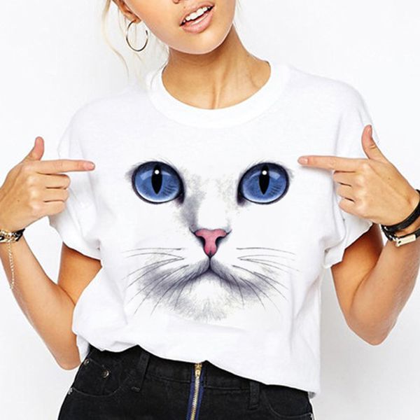 cat eye pattern women's fashion style 3d printing round neck casual streetwear summer basic short-sleeved t-shirt, White
cat eye pattern women's fashion style 3d printing round neck casual streetwear summer basic short-sleeved t-shirt, White