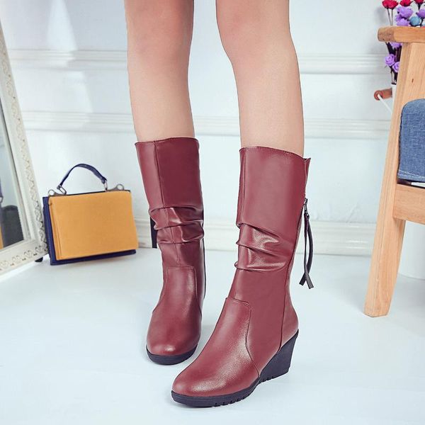 boots waterproof women wedge heel mid calf round toe leather winter casual with fur lined bottes femme q20, Black
boots waterproof women wedge heel mid calf round toe leather winter casual with fur lined bottes femme q20, Black
