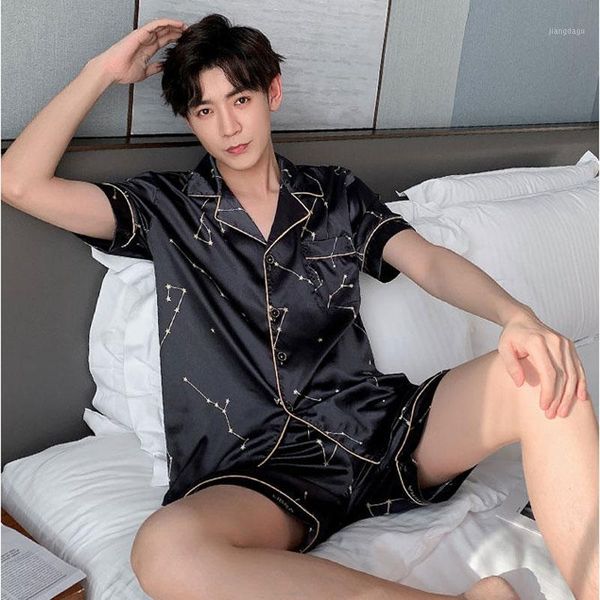 men's sleepwear yidanna men pajamas set ice silk nightwear shor sleeved summer sleep clothing constellations nighties nightdress suit, Black;brown
men's sleepwear yidanna men pajamas set ice silk nightwear shor sleeved summer sleep clothing constellations nighties nightdress suit, Black;brown