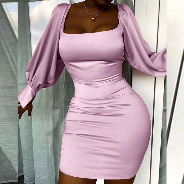 casual dresses women square collar solid color satin puff sleeve ruched mini dress, Black;gray
casual dresses women square collar solid color satin puff sleeve ruched mini dress, Black;gray