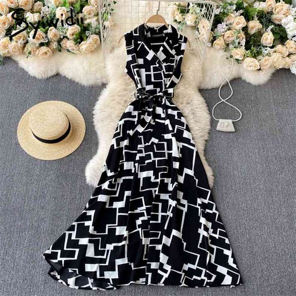 dress for women summer geometric print party sleeveless notched a-line office lady midi dresses with belt 210607, Black;gray
dress for women summer geometric print party sleeveless notched a-line office lady midi dresses with belt 210607, Black;gray