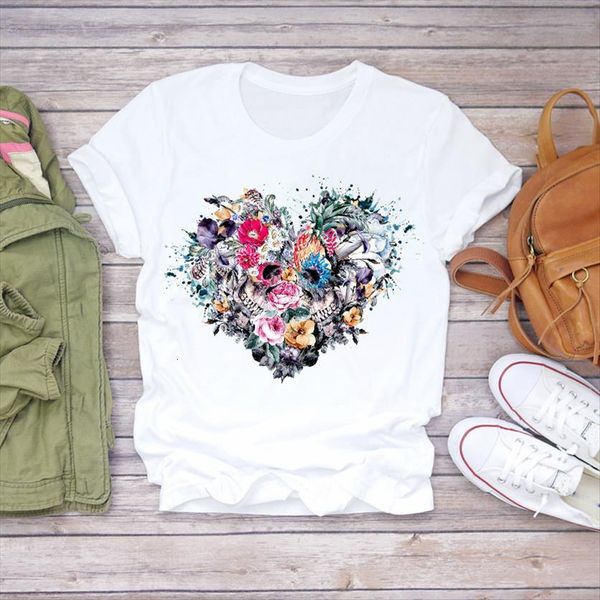 skull heart plant fashion womens short sleeve printed ladies graphic female tee, White
skull heart plant fashion womens short sleeve printed ladies graphic female tee, White