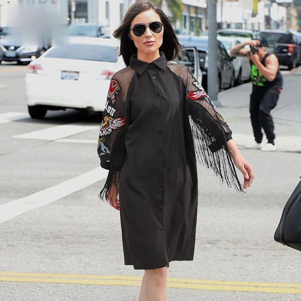 casual dresses woman plus size black shirt dress 3/4 mesh sleeves eagle embroidery fringe ladies midi straight party robe 3398, Black;gray
casual dresses woman plus size black shirt dress 3/4 mesh sleeves eagle embroidery fringe ladies midi straight party robe 3398, Black;gray