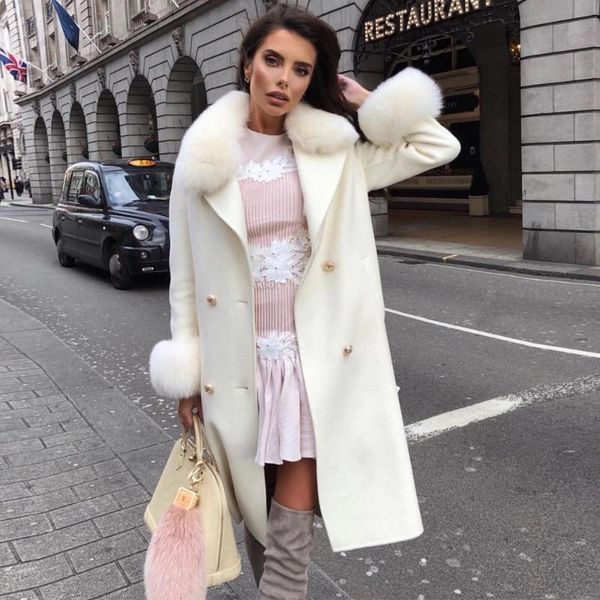 women's fur & faux long beige color natural lapel collar wool blends coats outwear female genuine cashmere coat luxury, Black
women's fur & faux long beige color natural lapel collar wool blends coats outwear female genuine cashmere coat luxury, Black