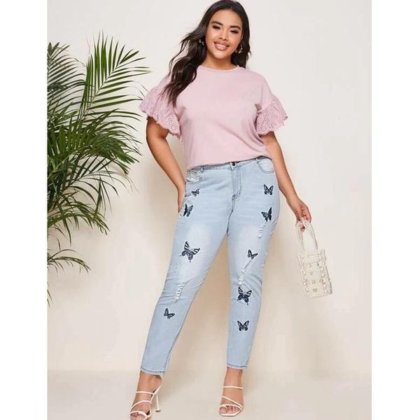 women's jeans casual solid color butterfly print ripped autumn fashion button high waist denim pencil pants, Blue
women's jeans casual solid color butterfly print ripped autumn fashion button high waist denim pencil pants, Blue