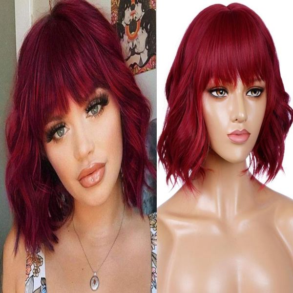 synthetic wigs natural short curly bob for women wine red wavy wig heat resistant loose wave with bangs costume party, Black
synthetic wigs natural short curly bob for women wine red wavy wig heat resistant loose wave with bangs costume party, Black