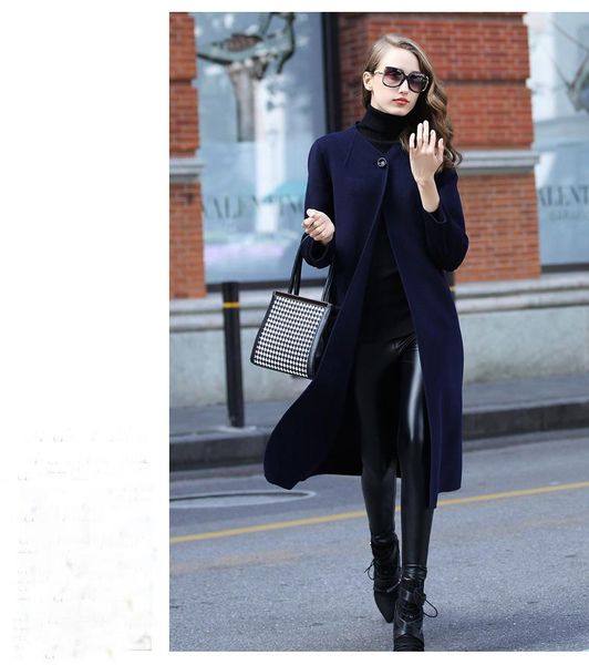 women's wool & blends 2022 handmade cashmere coat solid color one button slim significantly elongated models fashion wild arrivals, Black
women's wool & blends 2022 handmade cashmere coat solid color one button slim significantly elongated models fashion wild arrivals, Black